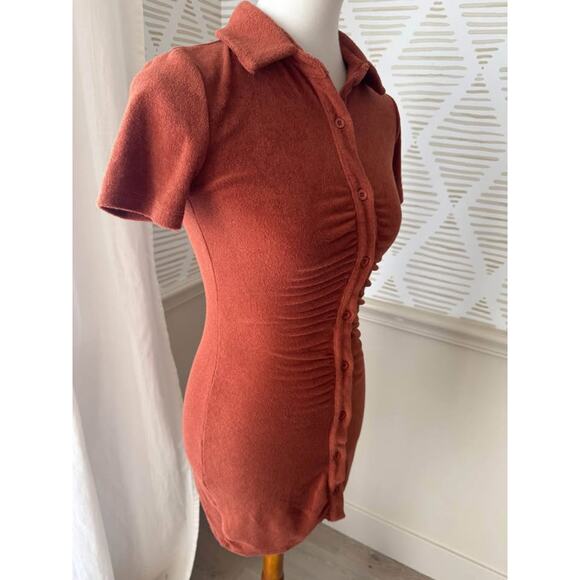 White Fox Women’s XS Rust Terry Cloth Ruched Mini Dress - Picture 8 of 8